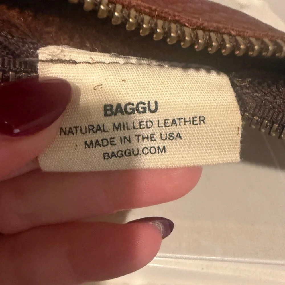 Baggu Leather Pouch Women OS Brown Excellent Milled Leather Made in USA Zipper